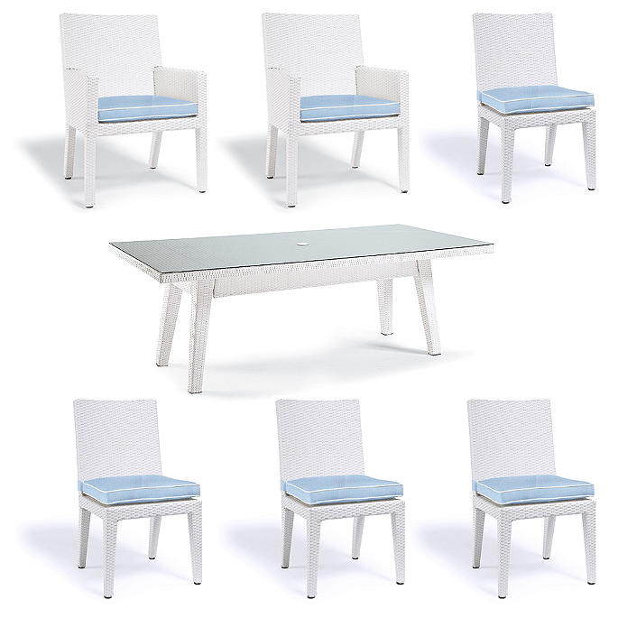 Palermo 7-pc. Rectangular Dining Set in White Finish + Cushions