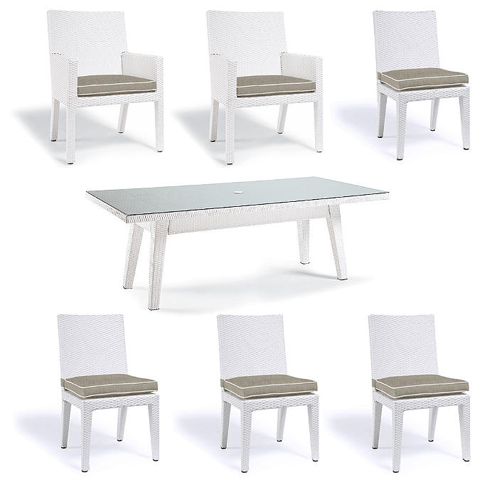 Palermo 7-pc. Rectangular Dining Set in White Finish + Cushions