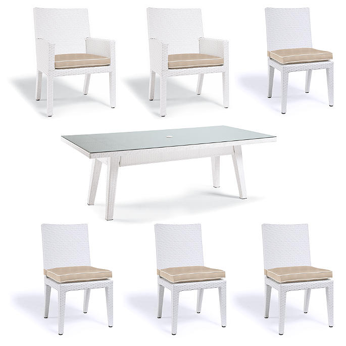 Palermo 7-pc. Rectangular Dining Set in White Finish + Cushions