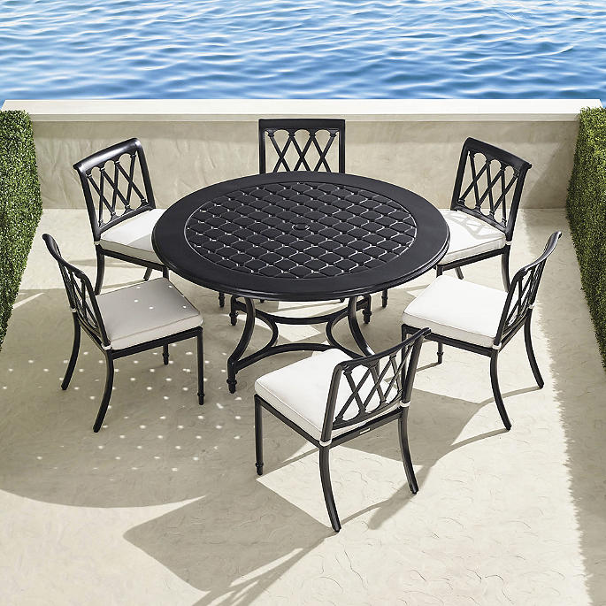 Grayson 7-pc. Round Dining Set in Black Finish + Cushions