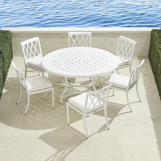 Grayson 7-pc. Round Dining Set in White Finish + Cushions
