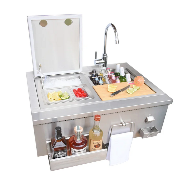 Farmhouse 30" Built-In Bartender Cocktail Station With Sink Bottle Opener and Ice Chest