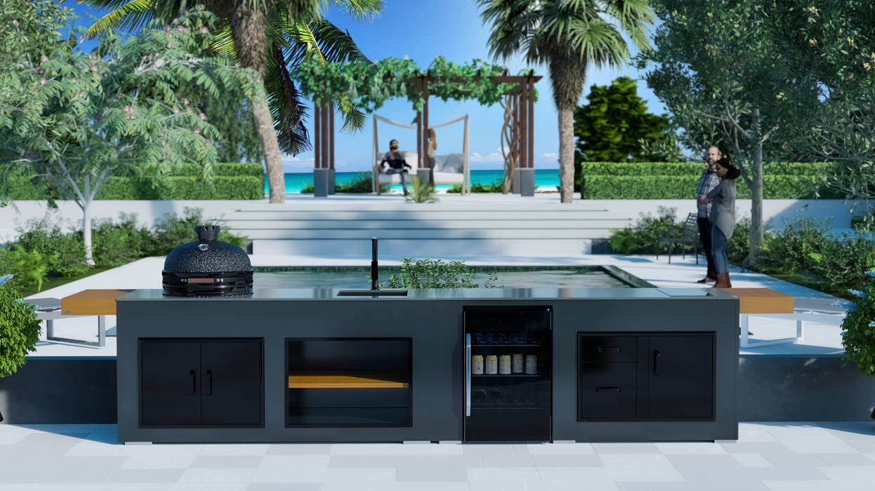 Outdoor Kitchen with Hob, Fridge + Large Primo  + Premium Cover - 14.5F