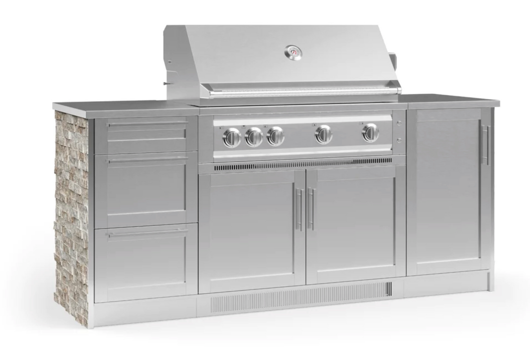 Outdoor Kitchen Signature Series 6 Piece Cabinet Set with 3 Drawer Cabinet + 40'' Grill BBQ GRILL New Age Outdoor Kitchen Signature Series 6 Piece Cabinet Set with 3 Drawer Cabinet - Ivory Travertine Outdoor Kitchen Signature Series 6 Piece Cabinet Set with 3 Drawer Cabinet - LPG 