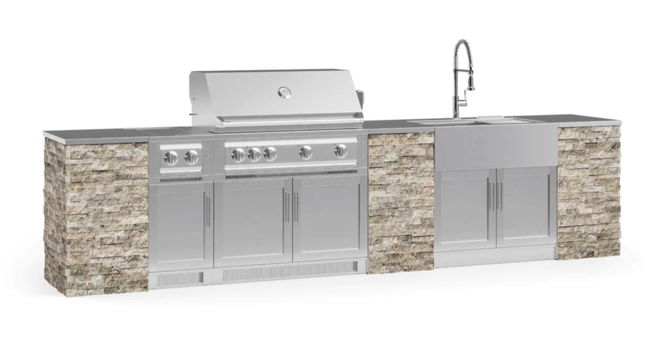 Outdoor Kitchen Signature Series 11 Piece Cabinet Set with 40'' Grill BBQ GRILL New Age Outdoor Kitchen Signature Series 11 Piece Cabinet Set with Grill - Silver Travertine Outdoor Kitchen Signature Series 11 Piece Cabinet Set with Grill - LPG 