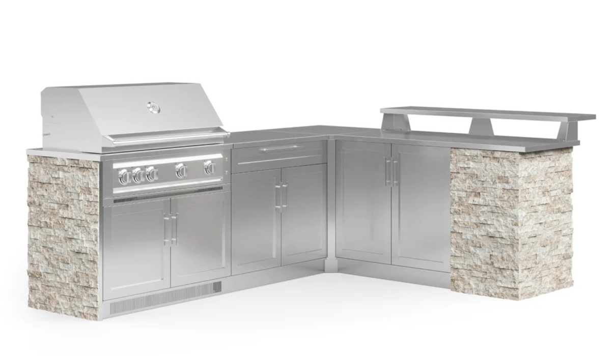 Outdoor Kitchen Signature Series 8 Piece L Shape Cabinet Set With 40'' Grill BBQ GRILL New Age Outdoor Kitchen Signature Series 8 Piece L Shape Cabinet Set With Grill - Ivory Travertine Outdoor Kitchen Signature Series 8 Piece L Shape Cabinet Set With Grill - LPG