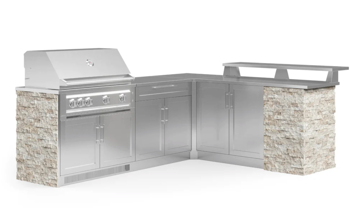 Outdoor Kitchen Signature Series 8 Piece L Shape Cabinet Set With 40'' Grill BBQ GRILL New Age Outdoor Kitchen Signature Series 8 Piece L Shape Cabinet Set With Grill - Ivory Travertine Outdoor Kitchen Signature Series 8 Piece L Shape Cabinet Set With Grill - LPG 