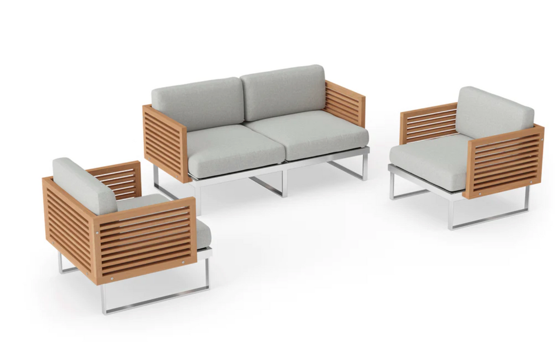 Monterey 4 Seater Chat Set Outdoor Sofas New Age Cast Slate Stainless Steel Teak