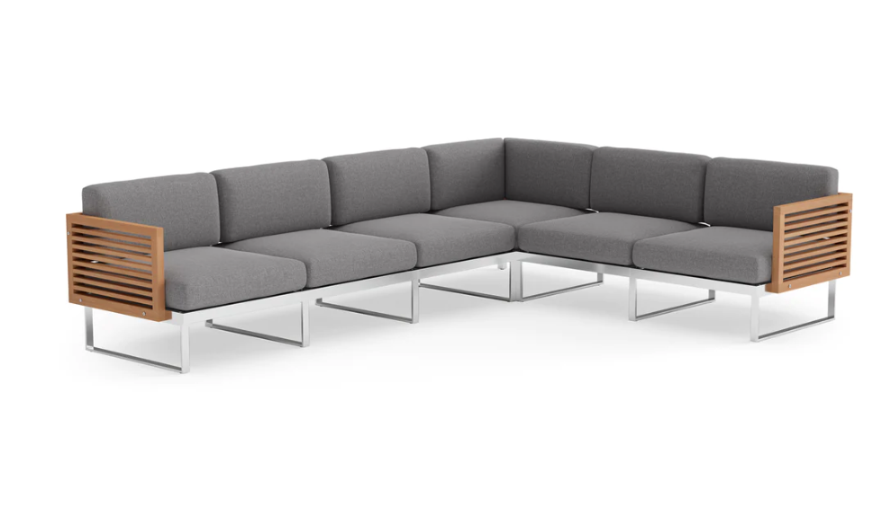 Monterey 6 Seater Sectional Outdoor Sofas New Age Cast Slate Stainless Steel Teak