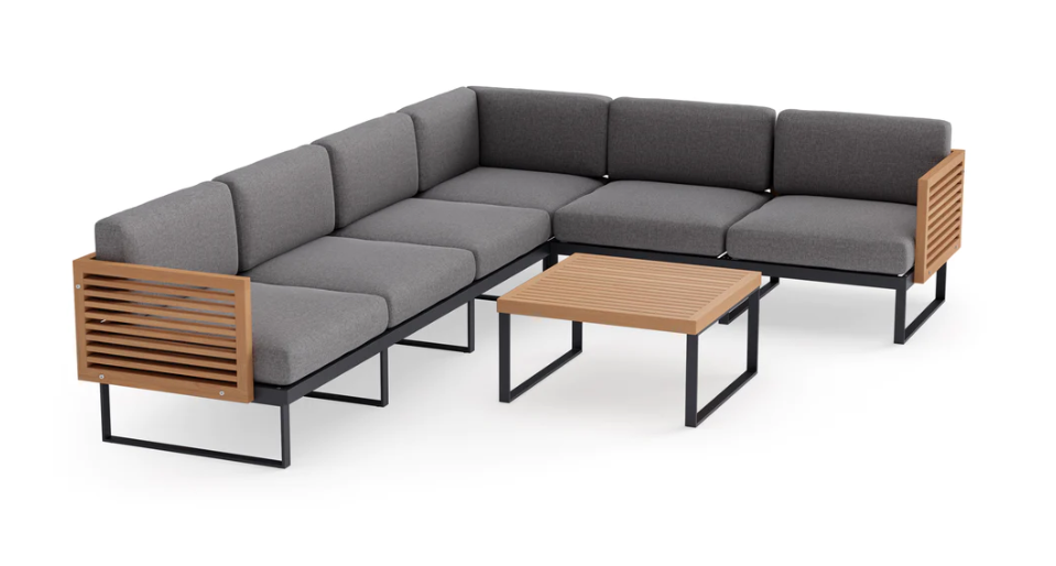 Monterey 6 Seater Sectional with Coffee Table Outdoor Sofas New Age Cast Slate Aluminum Teak