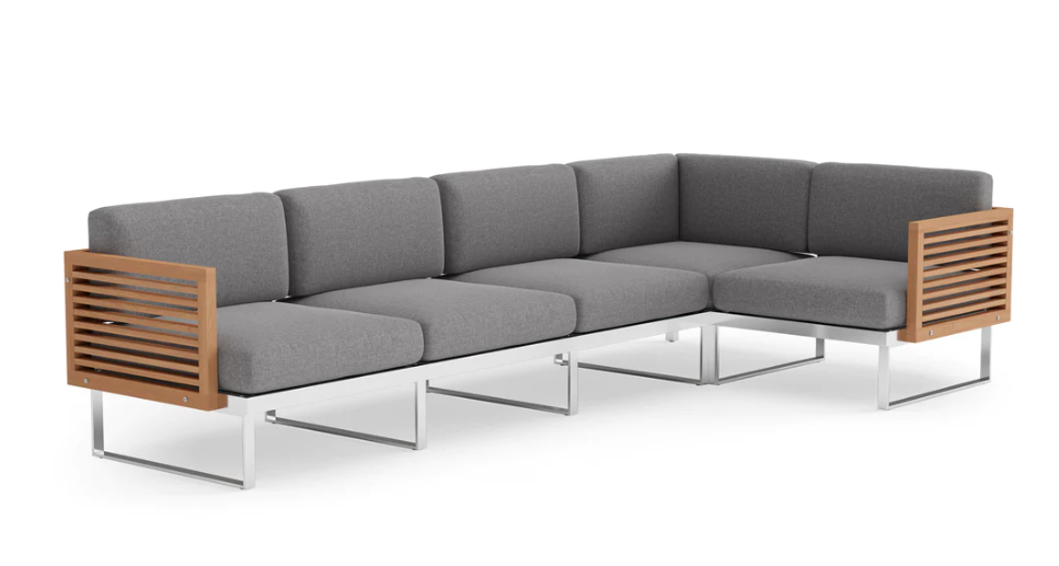 Monterey 5 Seater Sectional Outdoor Sofas New Age Cast Slate Stainless Steel Teak