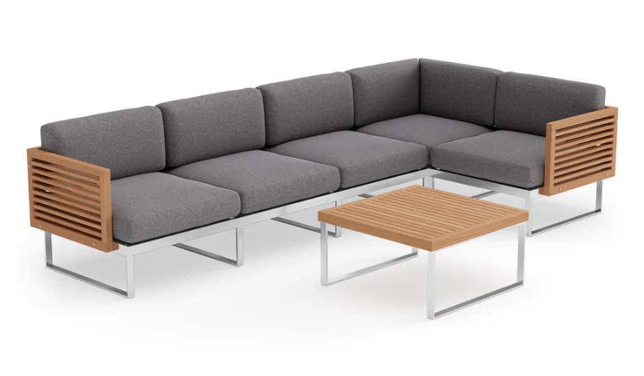 Monterey 5 Seater Sectional with Coffee Table Outdoor Sofas New Age Cast Slate Stainless Steel Teak