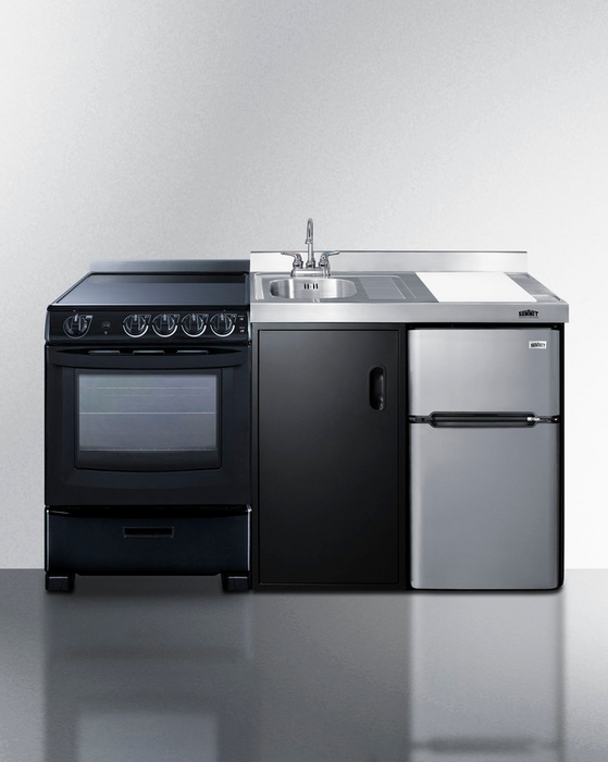 Summit 63" Wide All-in-One Kitchenette with Electric Range Refrigerator Accessories Summit Appliance