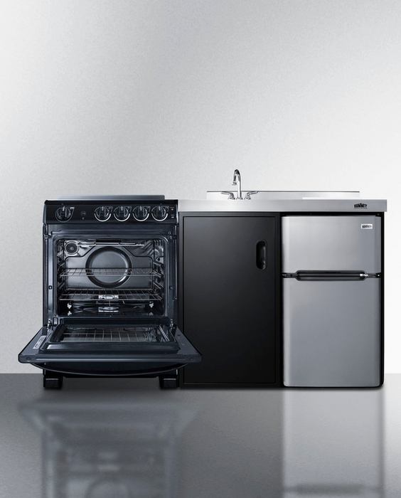 Summit 63" Wide All-in-One Kitchenette with Electric Range Refrigerator Accessories Summit Appliance