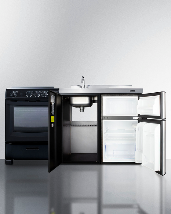 Summit 63" Wide All-in-One Kitchenette with Electric Range Refrigerator Accessories Summit Appliance