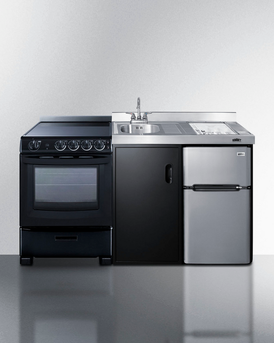 Summit 63" Wide All-in-One Kitchenette with Electric Range Refrigerator Accessories Summit Appliance