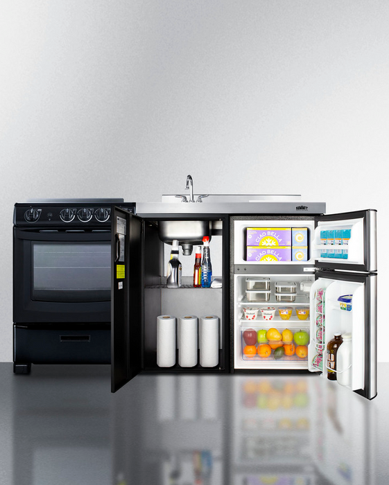 Summit 63" Wide All-in-One Kitchenette with Electric Range Refrigerator Accessories Summit Appliance