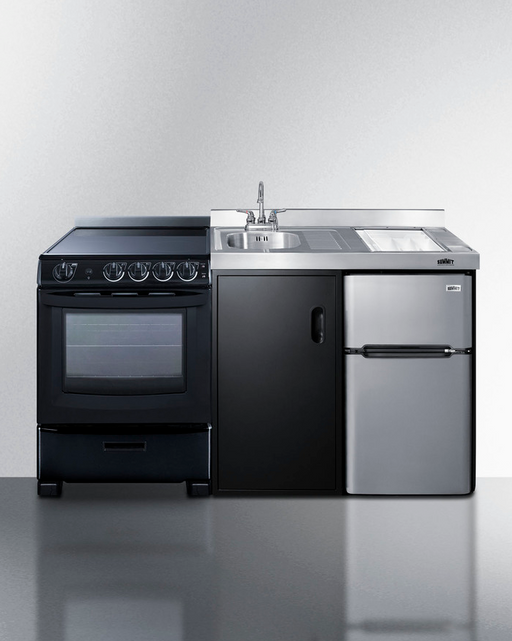 Summit 63" Wide All-in-One Kitchenette with Electric Range Refrigerator Accessories Summit Appliance