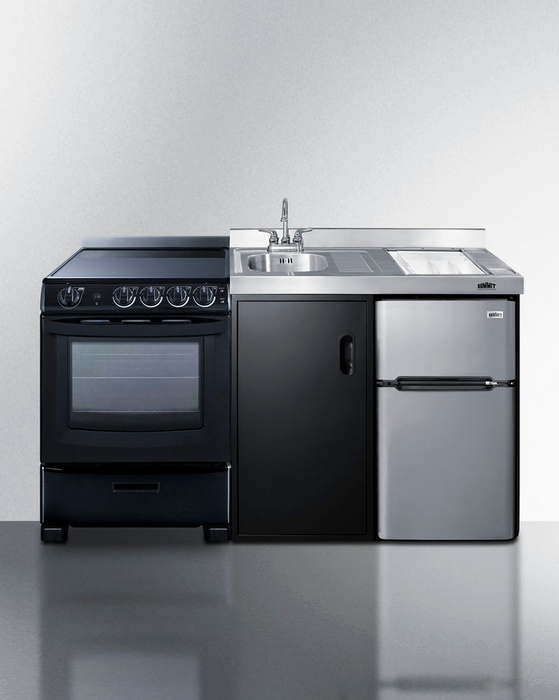 Summit 63" Wide All-in-One Kitchenette with Electric Range Refrigerator Accessories Summit Appliance