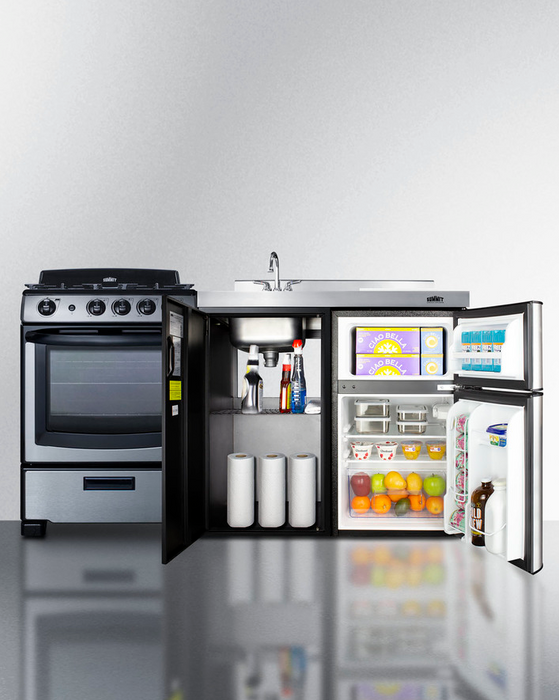 Summit 63" Wide All-in-One Kitchenette with Gas Range Refrigerator Accessories Summit Appliance