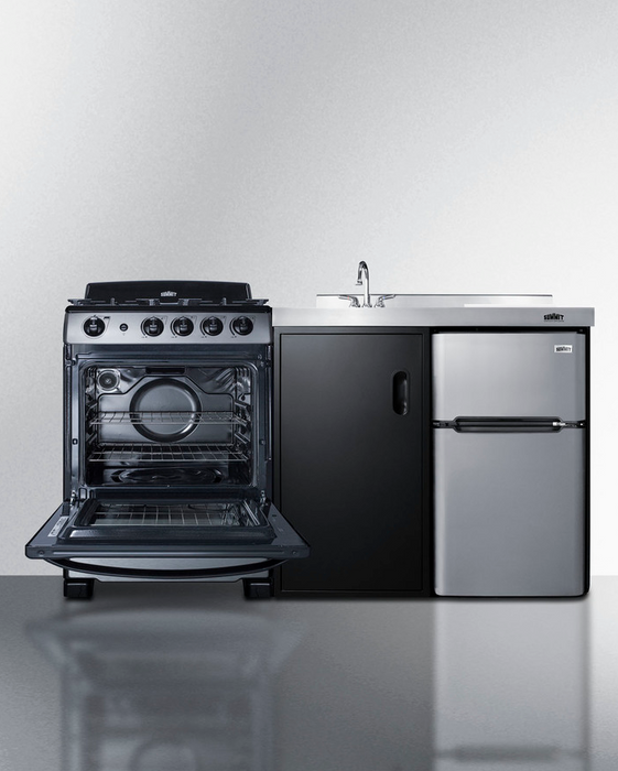 Summit 63" Wide All-in-One Kitchenette with Gas Range Refrigerator Accessories Summit Appliance