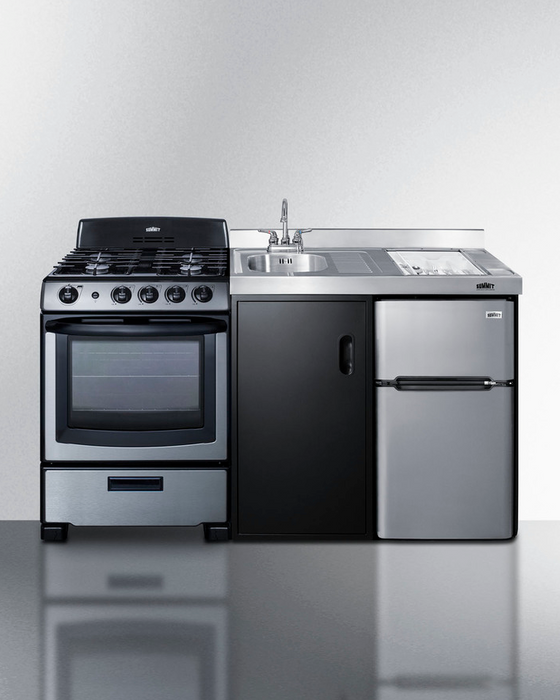 Summit 63" Wide All-in-One Kitchenette with Gas Range Refrigerator Accessories Summit Appliance