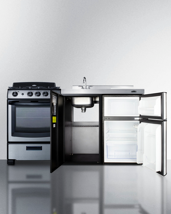Summit 63" Wide All-in-One Kitchenette with Gas Range Refrigerator Accessories Summit Appliance