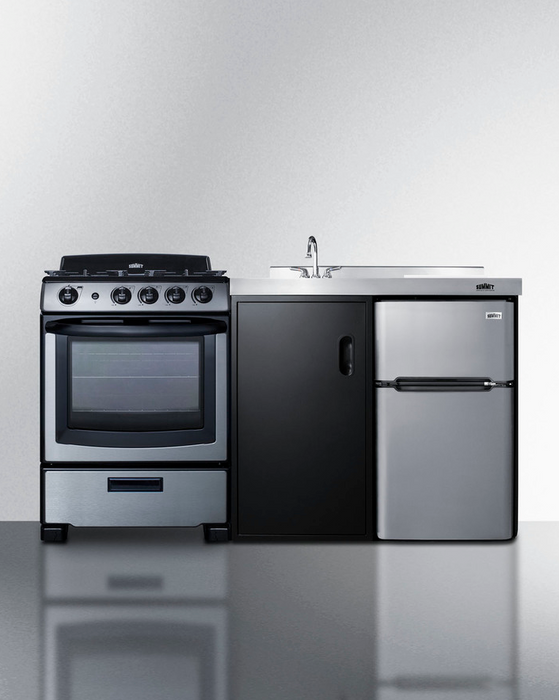 Summit 63" Wide All-in-One Kitchenette with Gas Range Refrigerator Accessories Summit Appliance