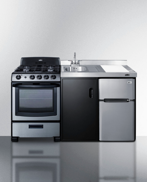 Summit 63" Wide All-in-One Kitchenette with Gas Range Refrigerator Accessories Summit Appliance