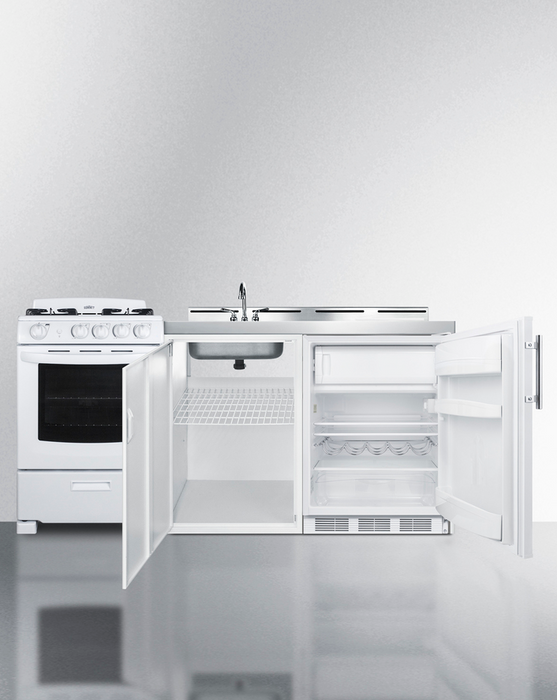 Summit 72" Wide All-in-One Kitchenette with Gas Range Refrigerator Accessories Summit Appliance