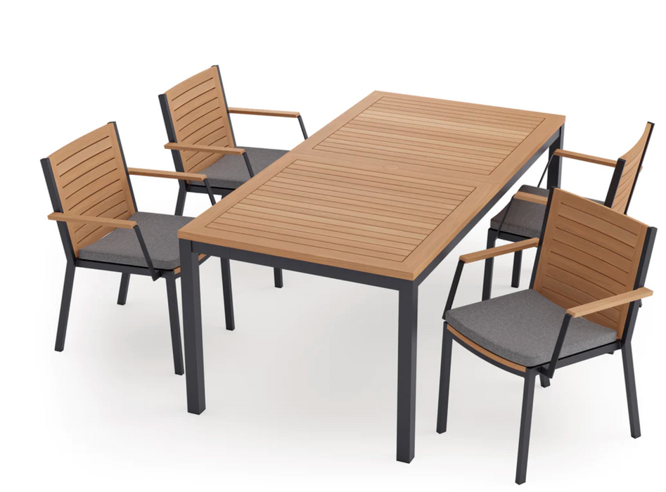 Monterey 5 Piece Dining Set with 72 in. Table outdoor funiture New Age Monterey 5 Piece Dining Set with 72 in. Table - Aluminum Teak - Cast Slate