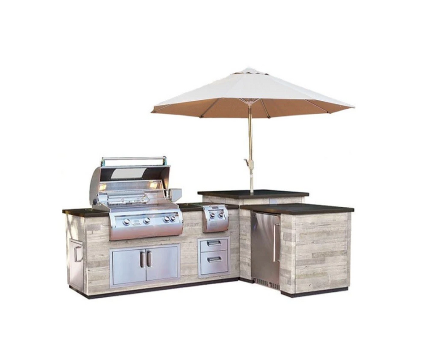Fire Magic Grills IL660-FOD-116BA 116 Inch L-Shape Reclaimed Wood Island System, French Barrel Oak, Medium Pantry BBQ GRILL CG Products Silver Pina