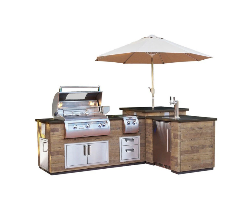 Fire Magic Grills IL660-FOD-116BA 116 Inch L-Shape Reclaimed Wood Island System, French Barrel Oak, Medium Pantry BBQ GRILL CG Products French Barrel Oak