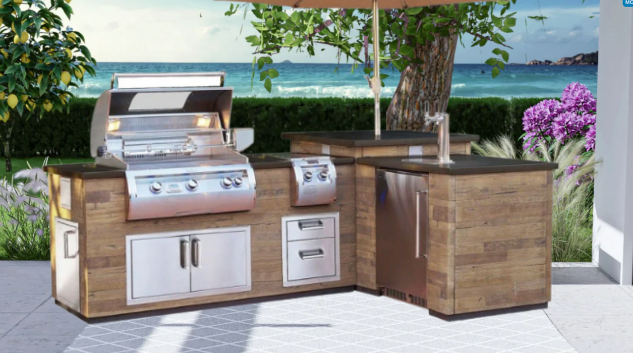 Fire Magic Grills IL660-FOD-116BA 116 Inch L-Shape Reclaimed Wood Island System, French Barrel Oak, Medium Pantry BBQ GRILL CG Products