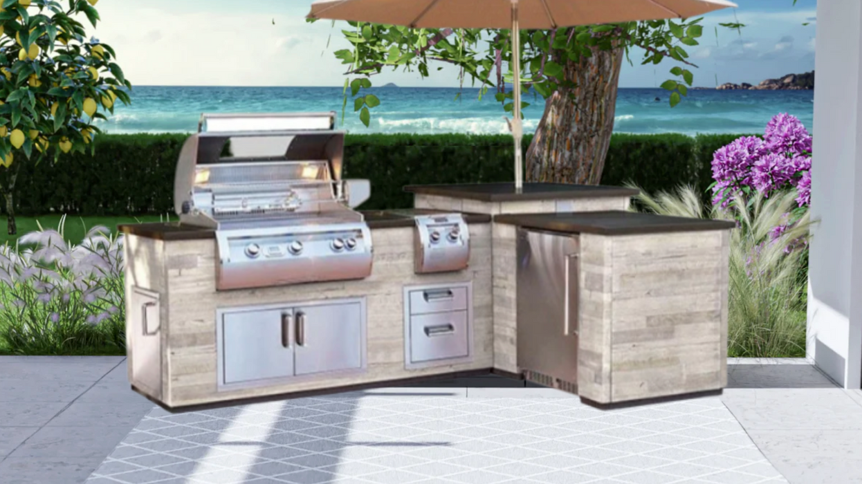 Fire Magic Grills IL660-FOD-116BA 116 Inch L-Shape Reclaimed Wood Island System, French Barrel Oak, Medium Pantry BBQ GRILL CG Products