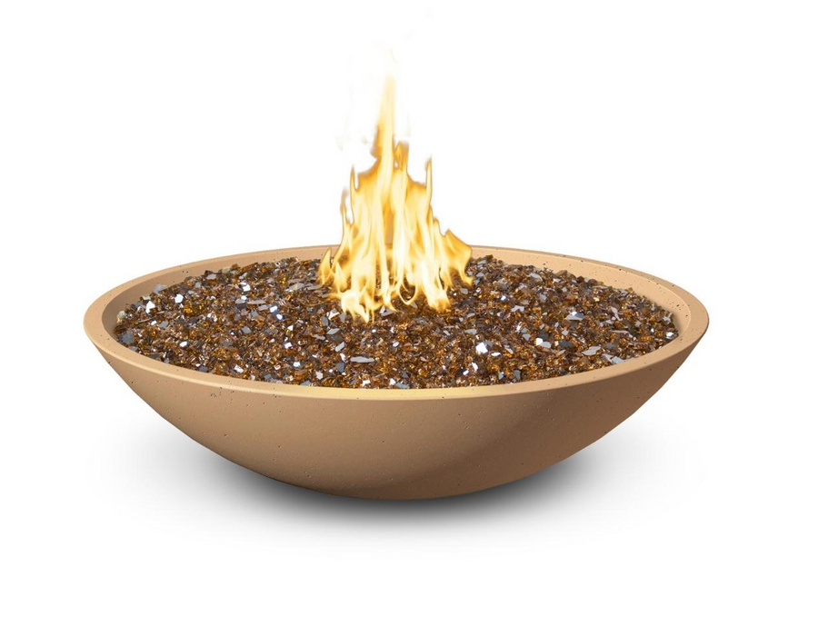 American Fyre Designs Marseille 48-Inch Round Concrete Gas Fire Bowl Fireplaces CG Products Cafe Blanco With Water Spout Manual Ignition System