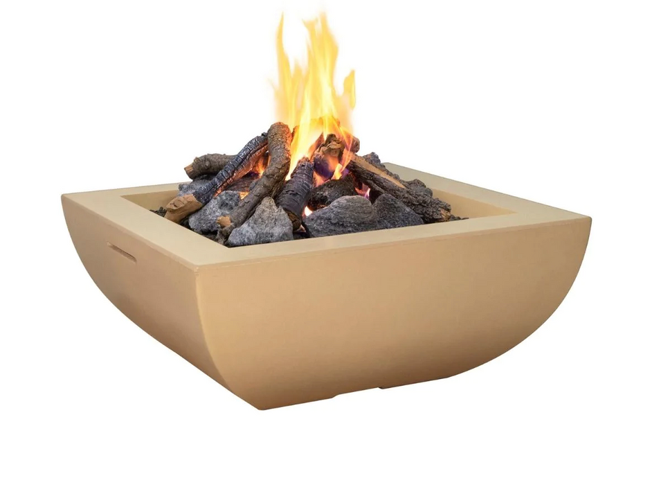 American Fyre Designs Bordeaux 36-Inch Square Concrete Gas Fire Bowl Fireplaces CG Products Cafe Blanco Manual Ignition System