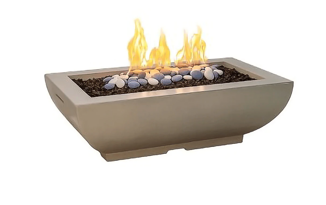 American Fyre Designs Bordeaux 50-Inch Rectangular Concrete Gas Fire Bowl Fireplaces CG Products Cafe Blanco Manual Ignition System