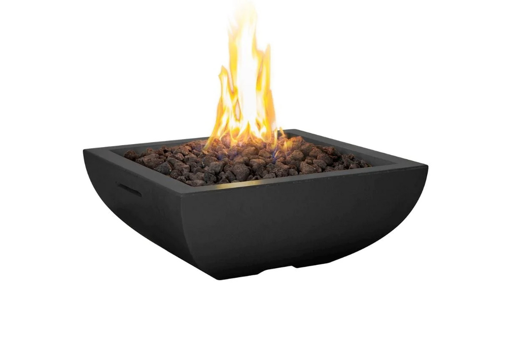 American Fyre Designs Bordeaux Petite 30-Inch Square Concrete Gas Fire Bowl Fireplaces CG Products Black lava