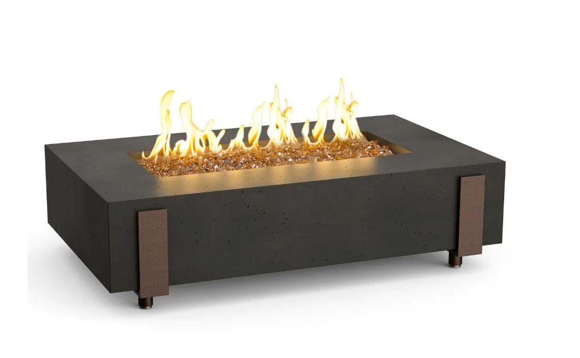 American Fyre Designs Iron Saddle 60-Inch Rectangular Gas Fire Pit Table Fireplaces CG Products Black lava Manual Ignition System