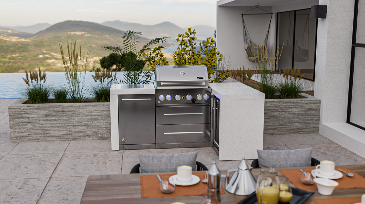 Mont Alpi 400 Deluxe Island with 90 Degree Corner and Fridge Cabinet BBQ GRILL Mont Alpi   