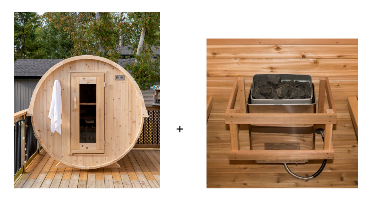 Dundalk 4 Person White Cedar Outdoor Sauna Harmony | 2-4 People | Wood or Electric Heater  Dundalk Leisurecraft Dundalk 4 Person White Cedar Outdoor Sauna Harmony + Saaku Electric Heater - 6KW with Rocks  