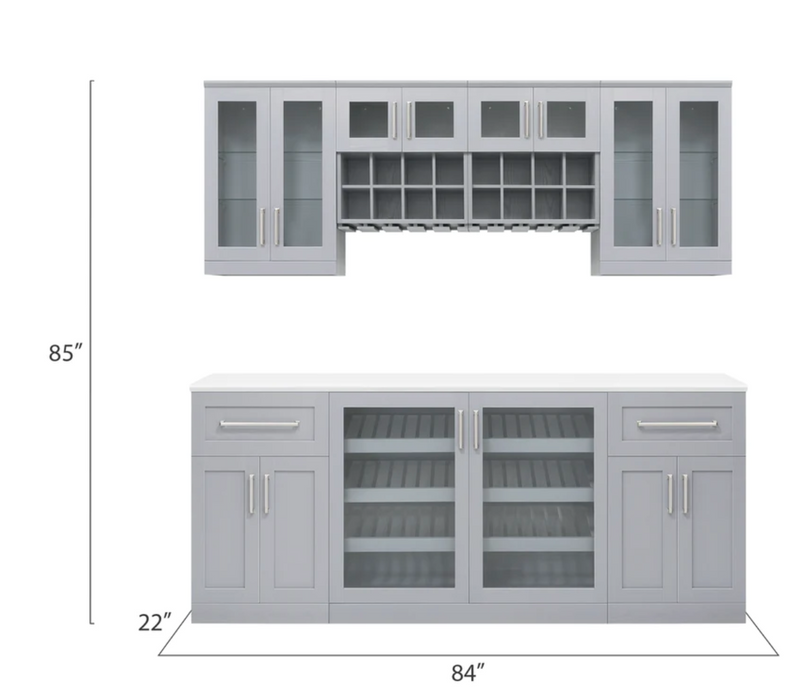 Home Bar 7 Piece Back splash Wine Cellar Cabinet Set + Counter top furniture New Age   