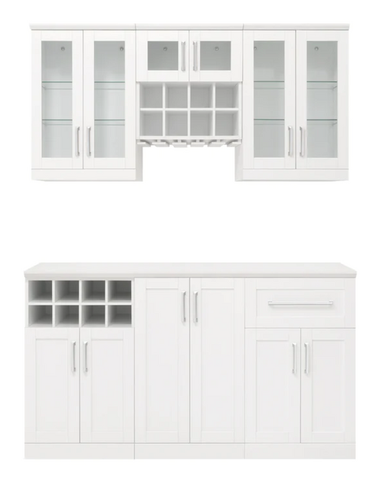 Home Bar 6 Piece Cabinet Set + Counter top furniture New Age White  