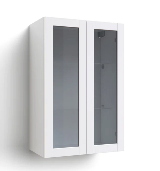 Home Extended Two Glass Door Wall Cabinet 36.5H furniture New Age White 24''