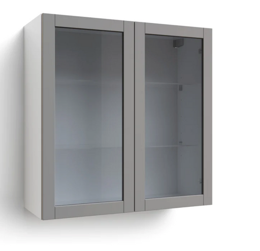 Home Extended Two Glass Door Wall Cabinet 36.5H furniture New Age Grey 36'' 