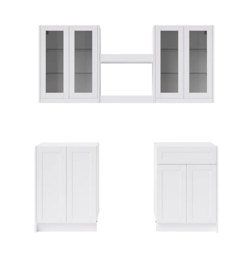 Home Bar 6 Piece Cabinet Set with Glass Door and Shelves - 24 Inch furniture New Age White  