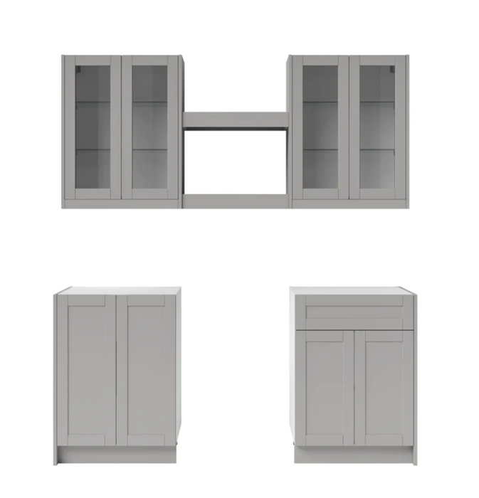 Home Bar 6 Piece Cabinet Set with Glass Door and Shelves - 24 Inch furniture New Age Grey  