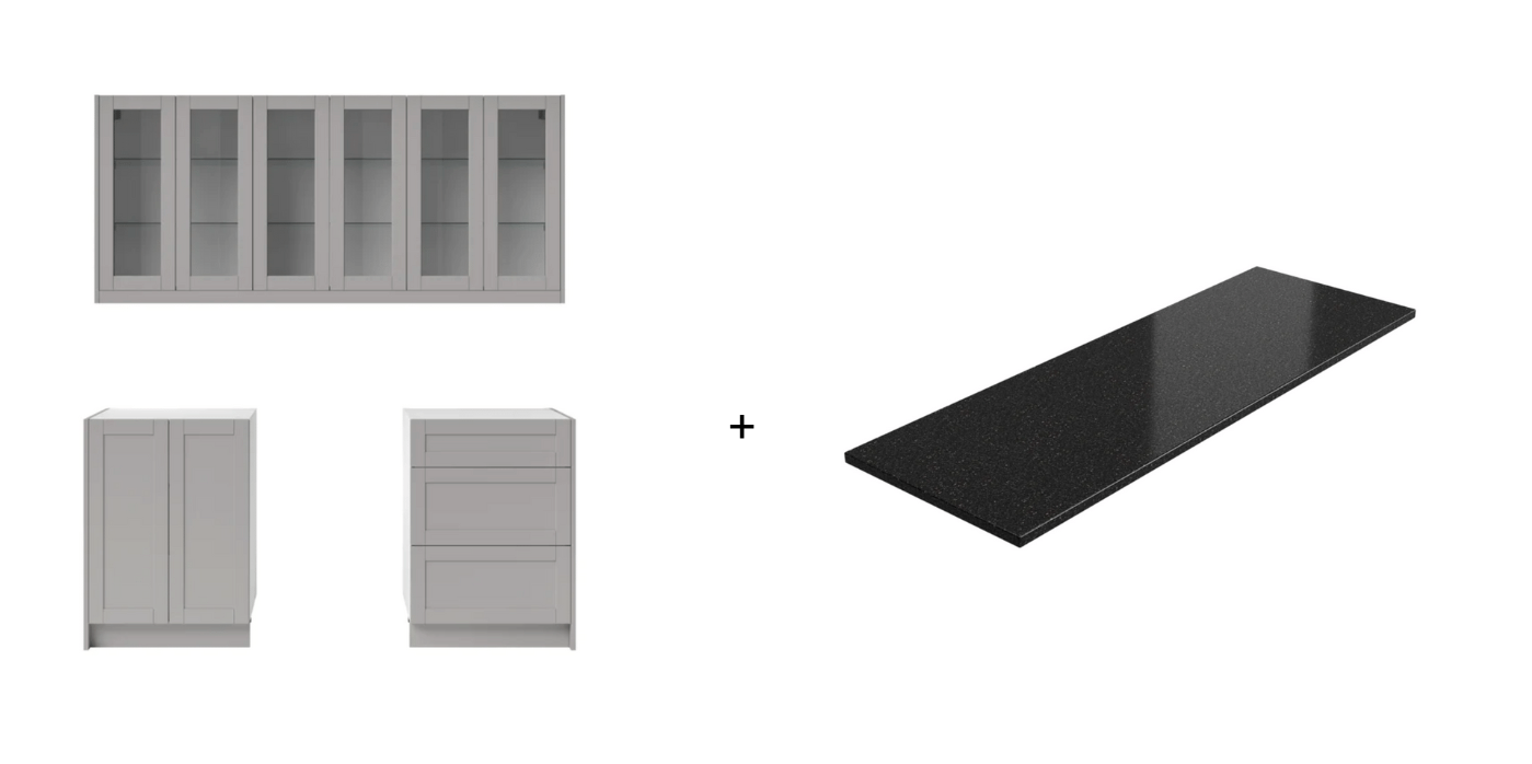 Home Bar 5 Piece Cabinet Set with Drawer Cabinet - 24 Inch furniture New Age Grey Black Galaxy 