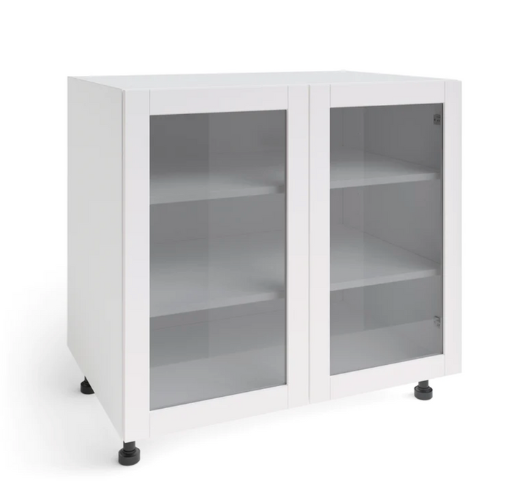 Home 36 in. Two Door Base Cabinet with Glass Doors furniture New Age White